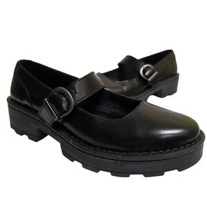 BORN 6M Casandra Black Leather Mary Jane Shoes‎ Chunky Sole Grunge Retro